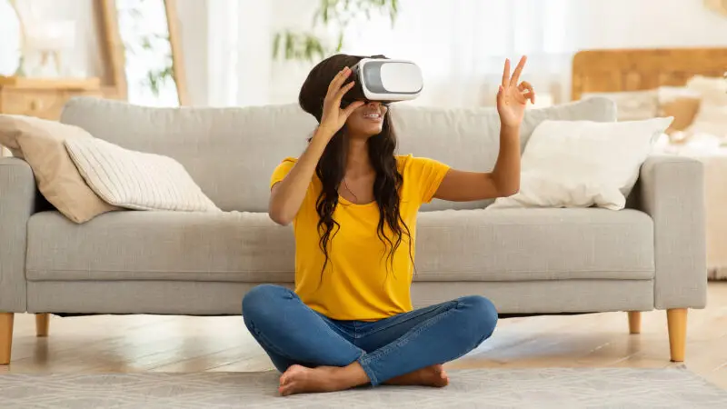 Person using VR headset for virtual tour