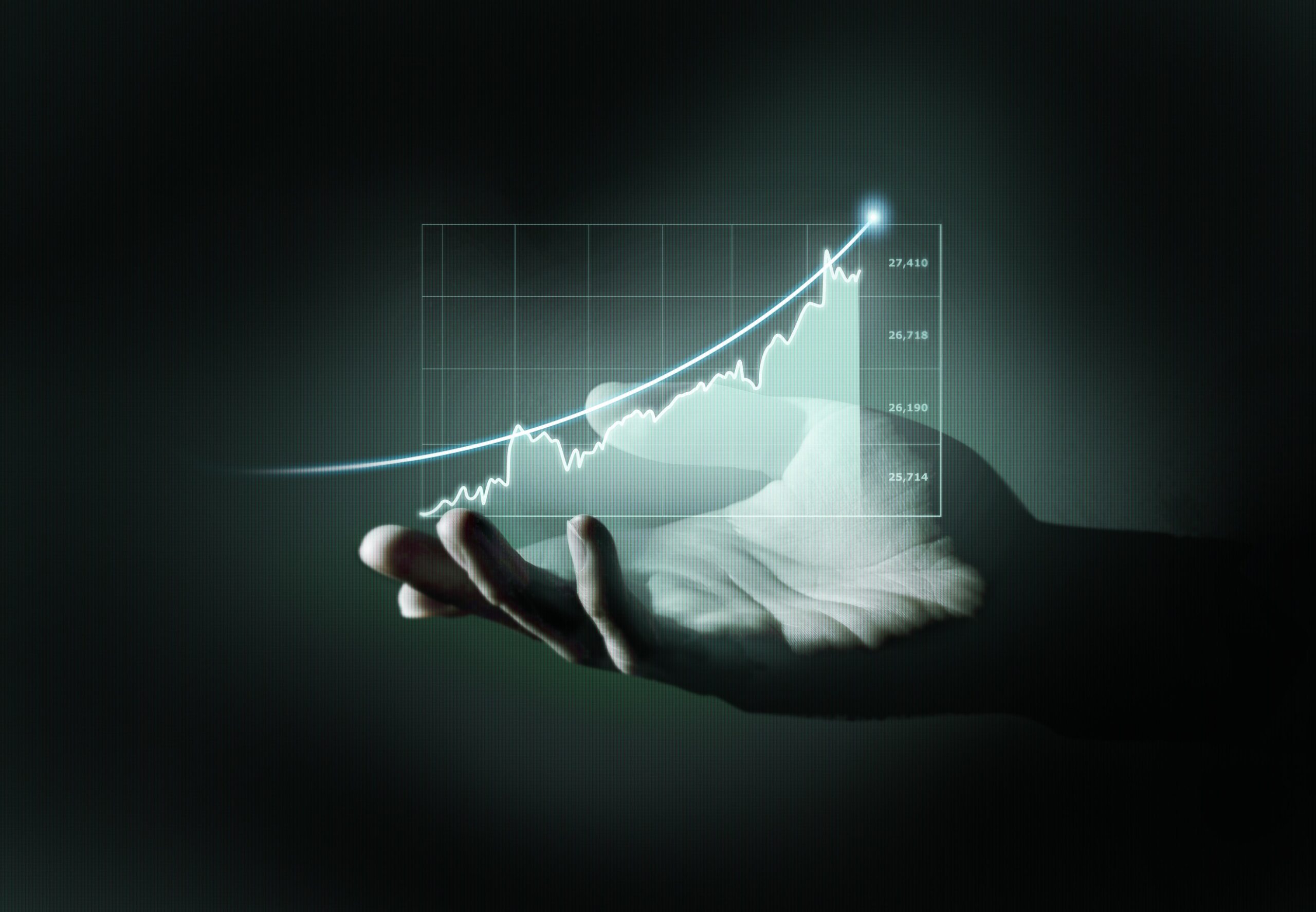 Visual representation of how compound interest grows money over time